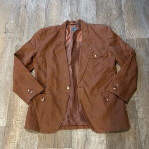 Women’s Brown Linen Blend Blazer with Buttons